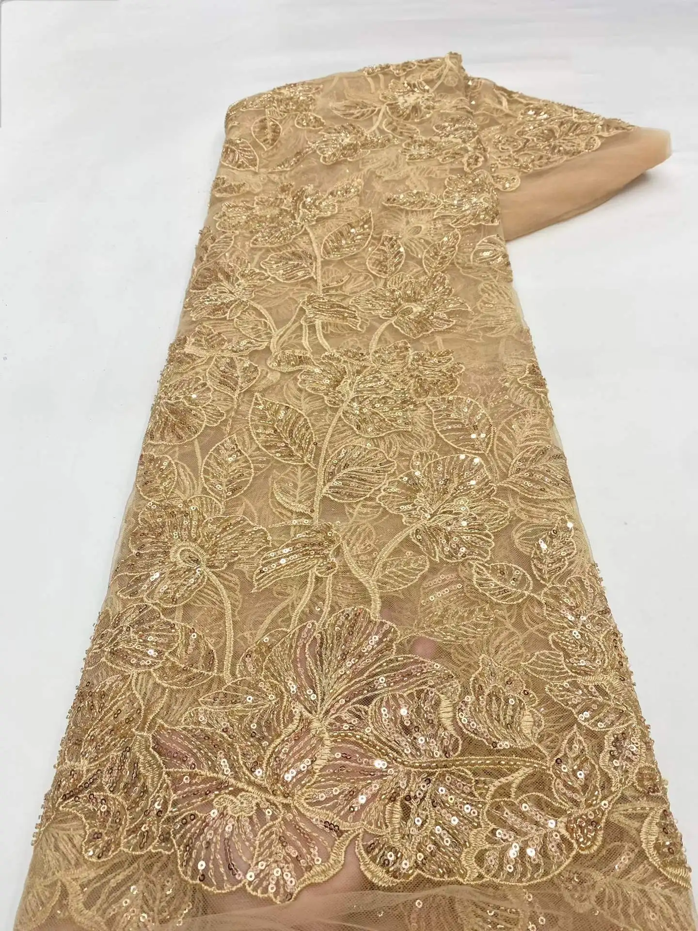 

Роскошная нигерийская кружевная ткань ручной работы с бисером 2026: высококачественная африканская французская кружевная ткань с вышивкой пайетками и бисером для платьев