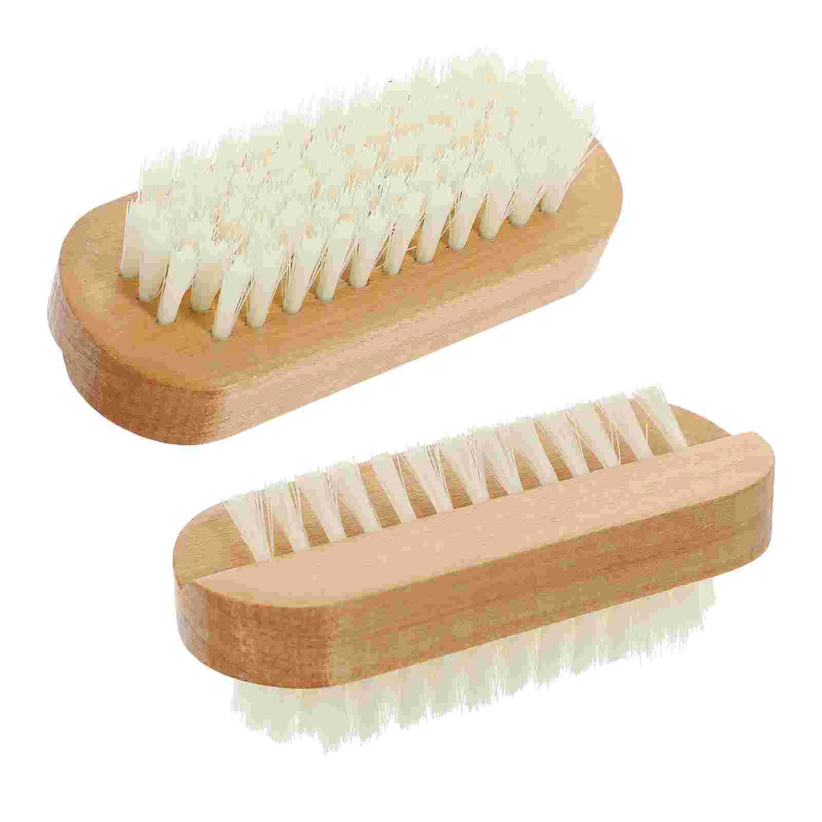 2 Pcs Nail Brushes Lotus Wood Pp Oblique Bristle Fingernail Scrub Daily Use for Cleaning Scrubber Men Man