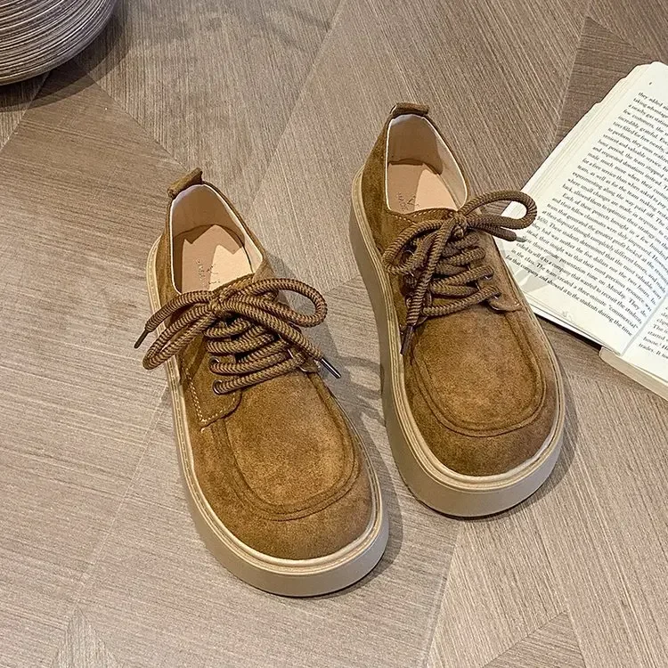 

Boken Platform Lace-Up Spring New Vintage Versatile Height-Increasing Shoes for Petite