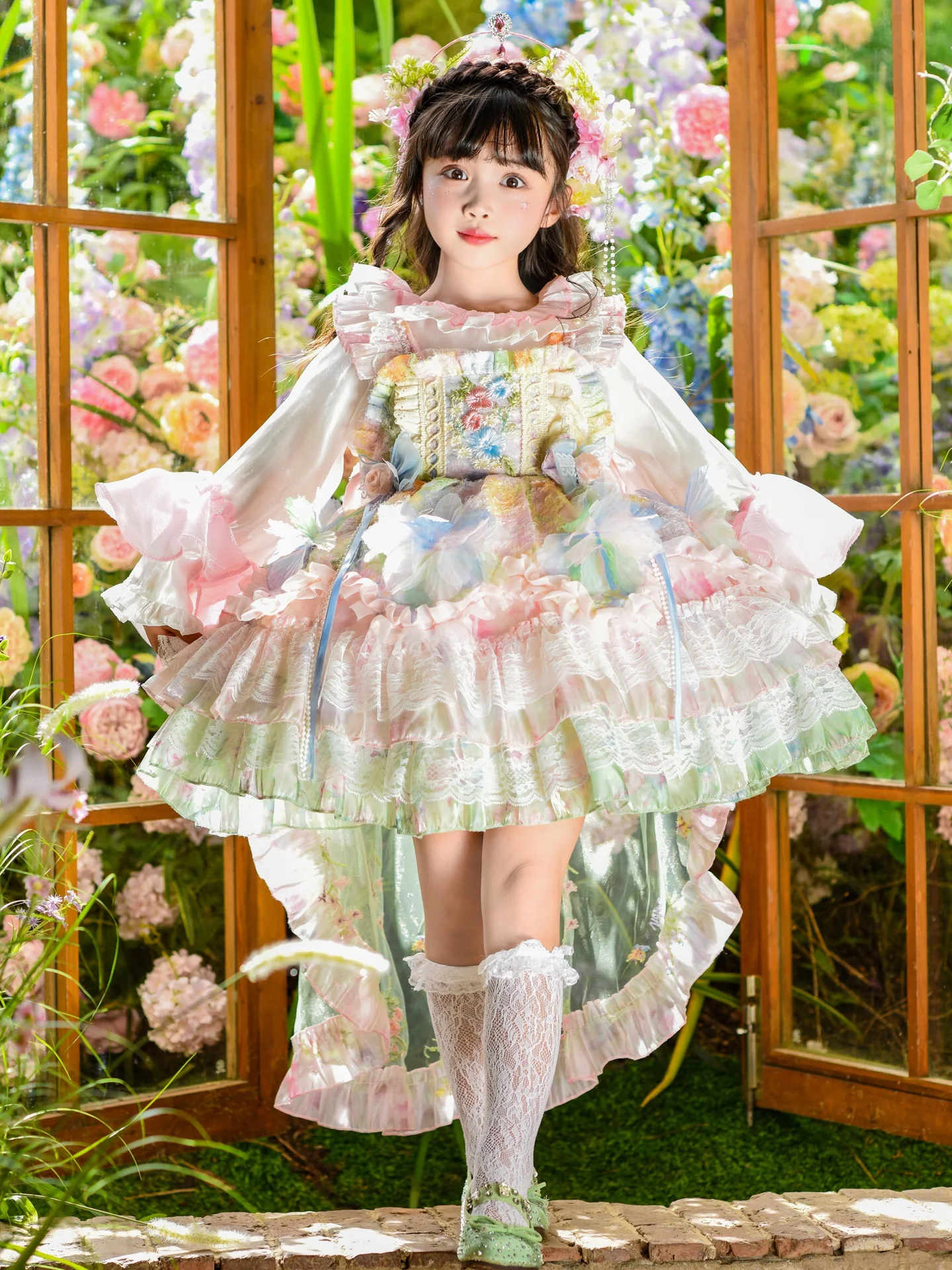 Vestido Estilo Princesa para Meninas, Conjunto Único de Aniversário para Meninas, Roupa Lolita para Primavera e Outono, Confo...