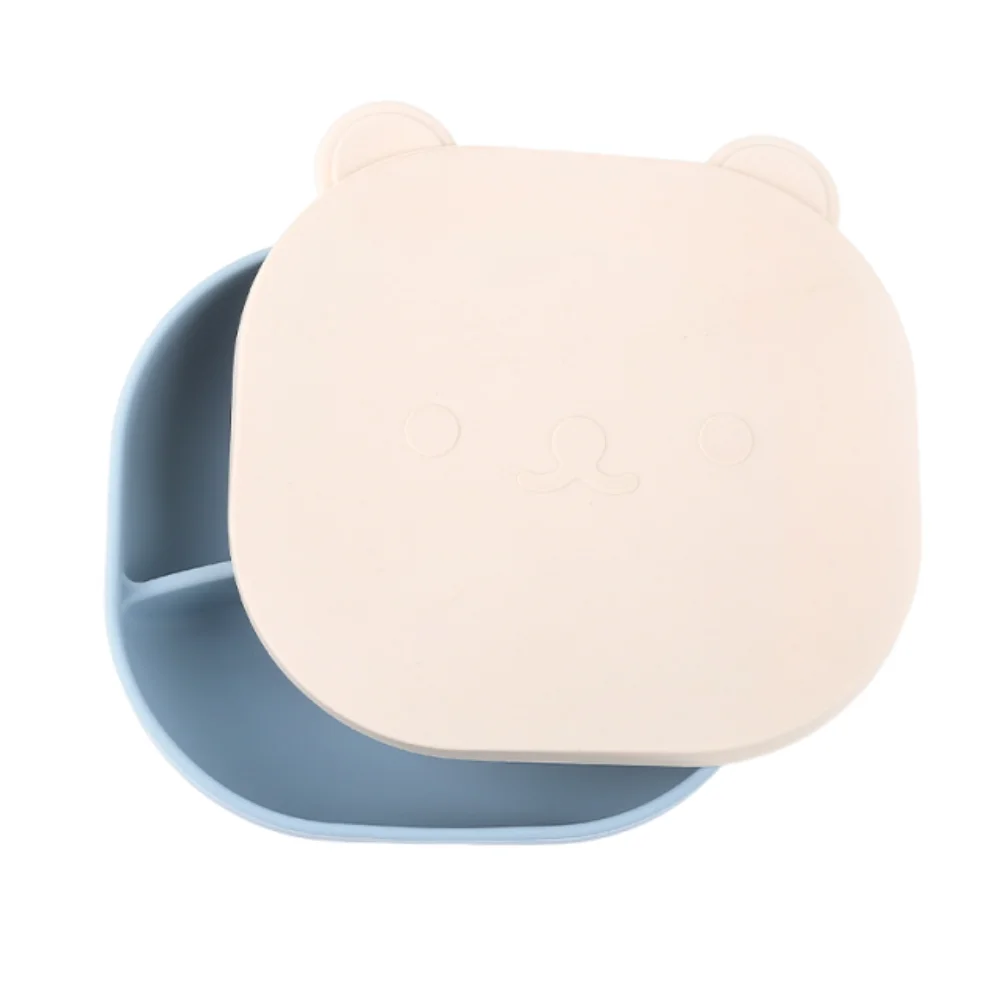 

Cartoon Bear Baby Weaning Dishes Anti-Slip Portable Toddler Feeding Tableware Easy Clean with Lid Divided Dinner Plate
