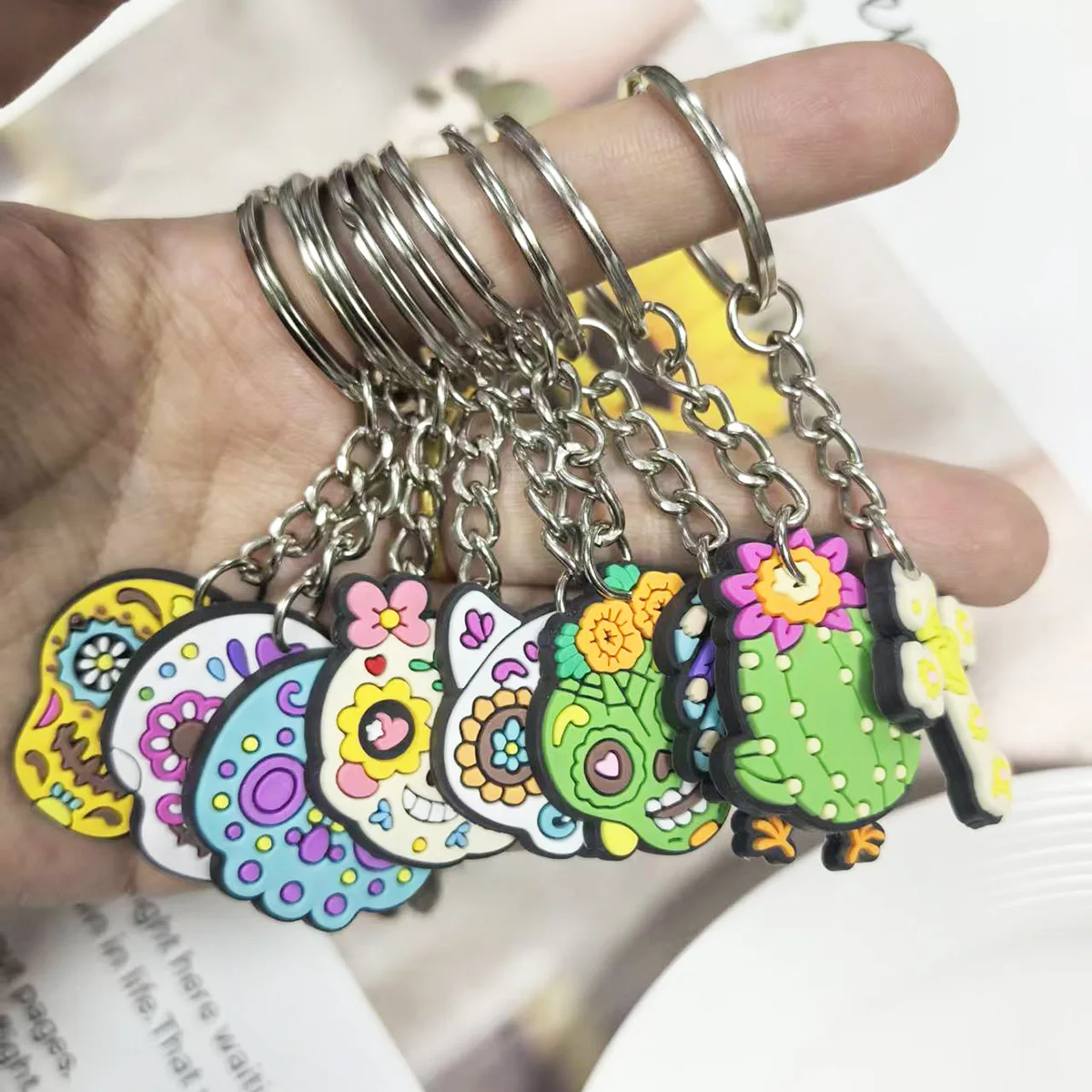 New Arrival Mexican Skull PVC Keychain Funny Festival Theme Pendant Key Ring For Backpack Bag Halloween Party Favor Small Gift