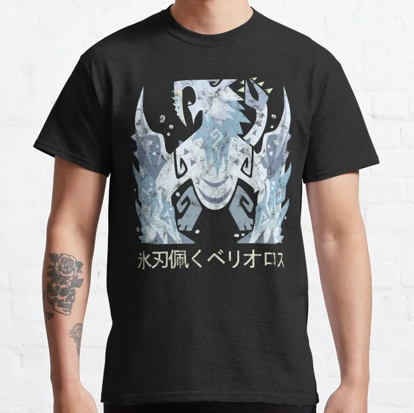 

Monster hunter world Iceborne Frostfang Barioth Kanji gift t shirt Cartoon Video game MHW Graphic Tee Y2K Clothes All size tops