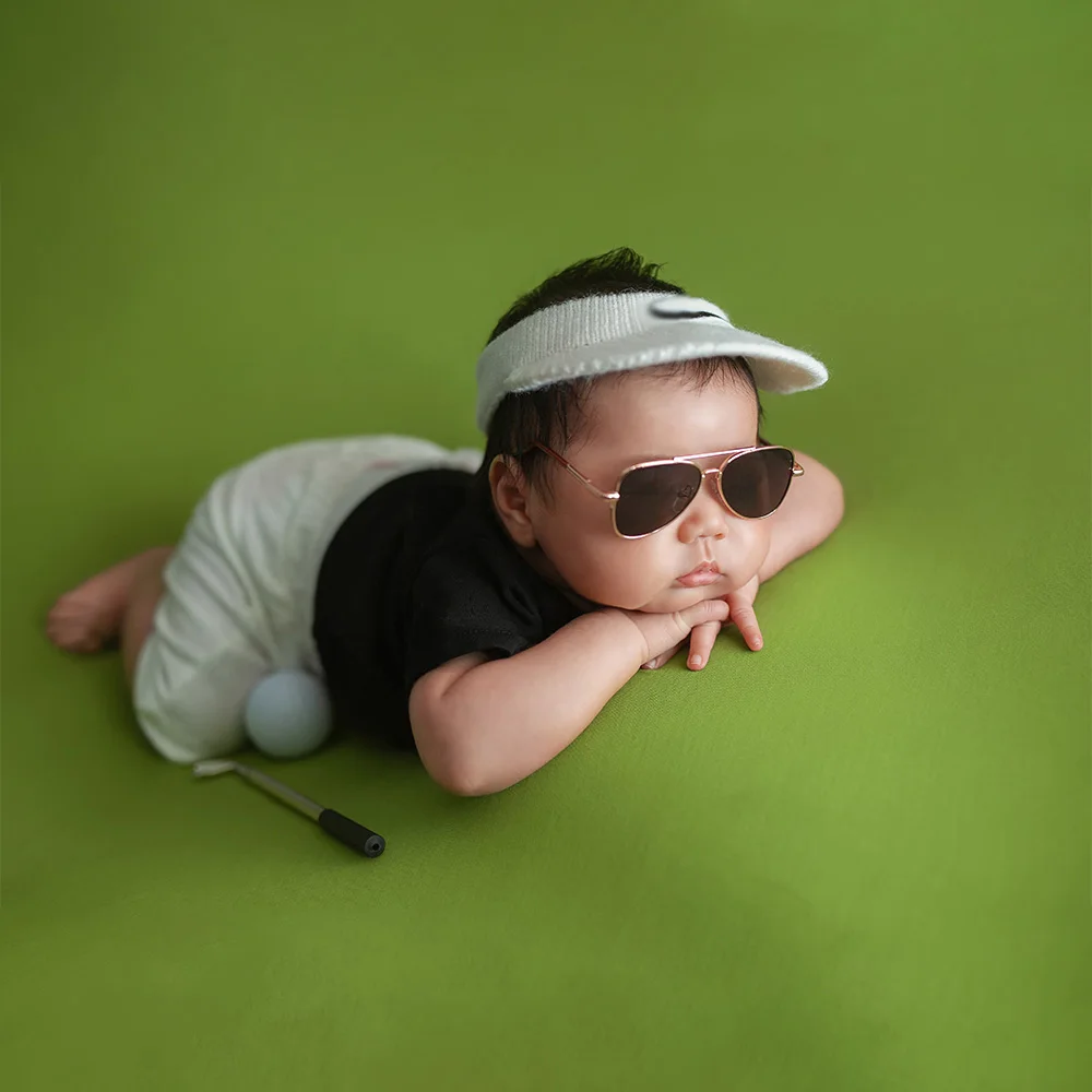 

Baby Boy Clothes Newborn Photography Outfit Short Sleeve Shorts Sportswear Sunglasses Golf Props Studio Infant Golf Photo Theme