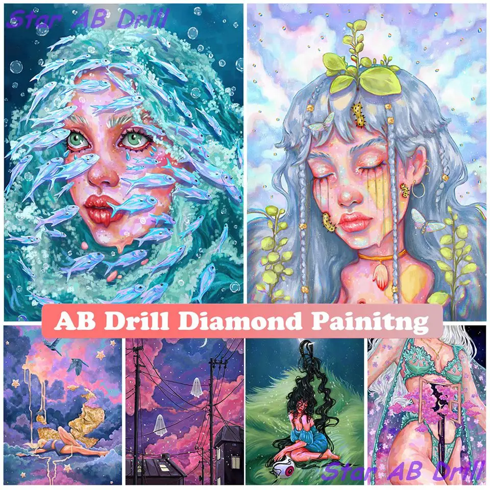 

Witch Ghost Fairy Girl Surreal Fantasy 5D Diamond Painting Mysterious Dream Women AB Drill DIY Art Cross Stitch Kit Home Decor