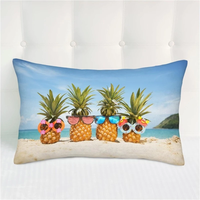 1pc Cute Pineapple Wearing Sunglasses Printed Lumbar Pillow Cover, Suitable for Sofa, Bedroom, Living Room, Summer Coastal Decor