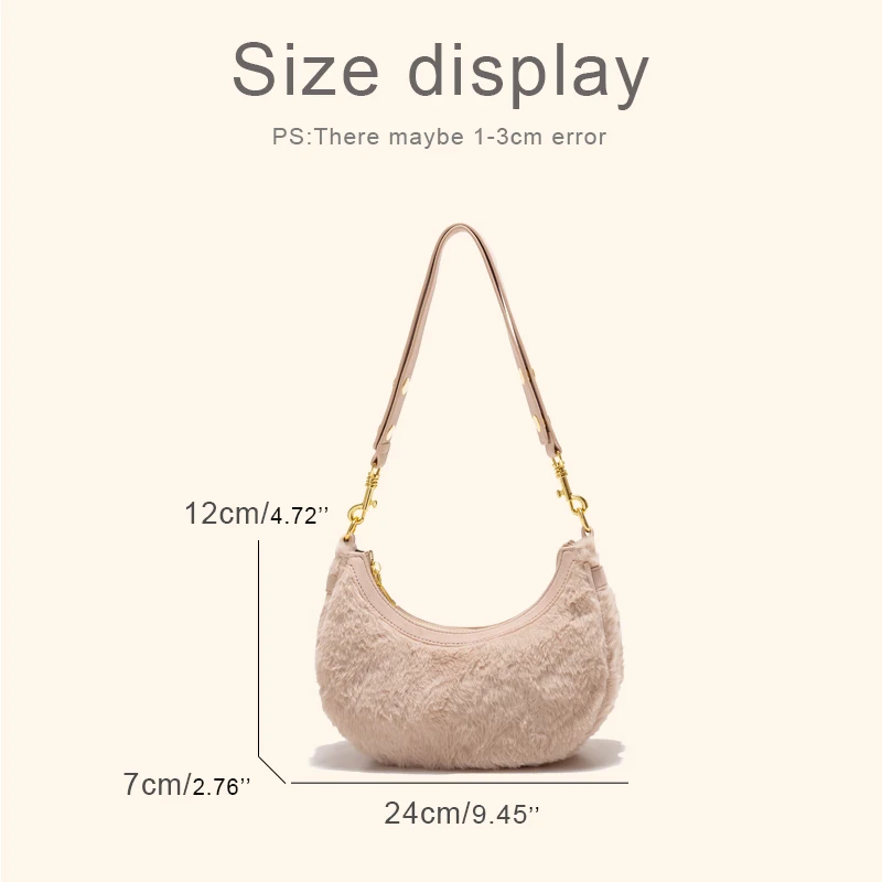 Fashion Real Rabbit Fur Half Moon Bags For Women Luxury Designer Handbags And Purses 2025 New In Button Small Underarm Shoulder