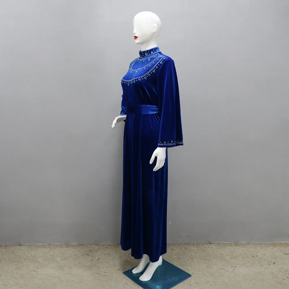 Abaya-Robe longue bleue pour femmes musulmanes, tenue de soirée, élégante, à manches longues, collection automne 2024