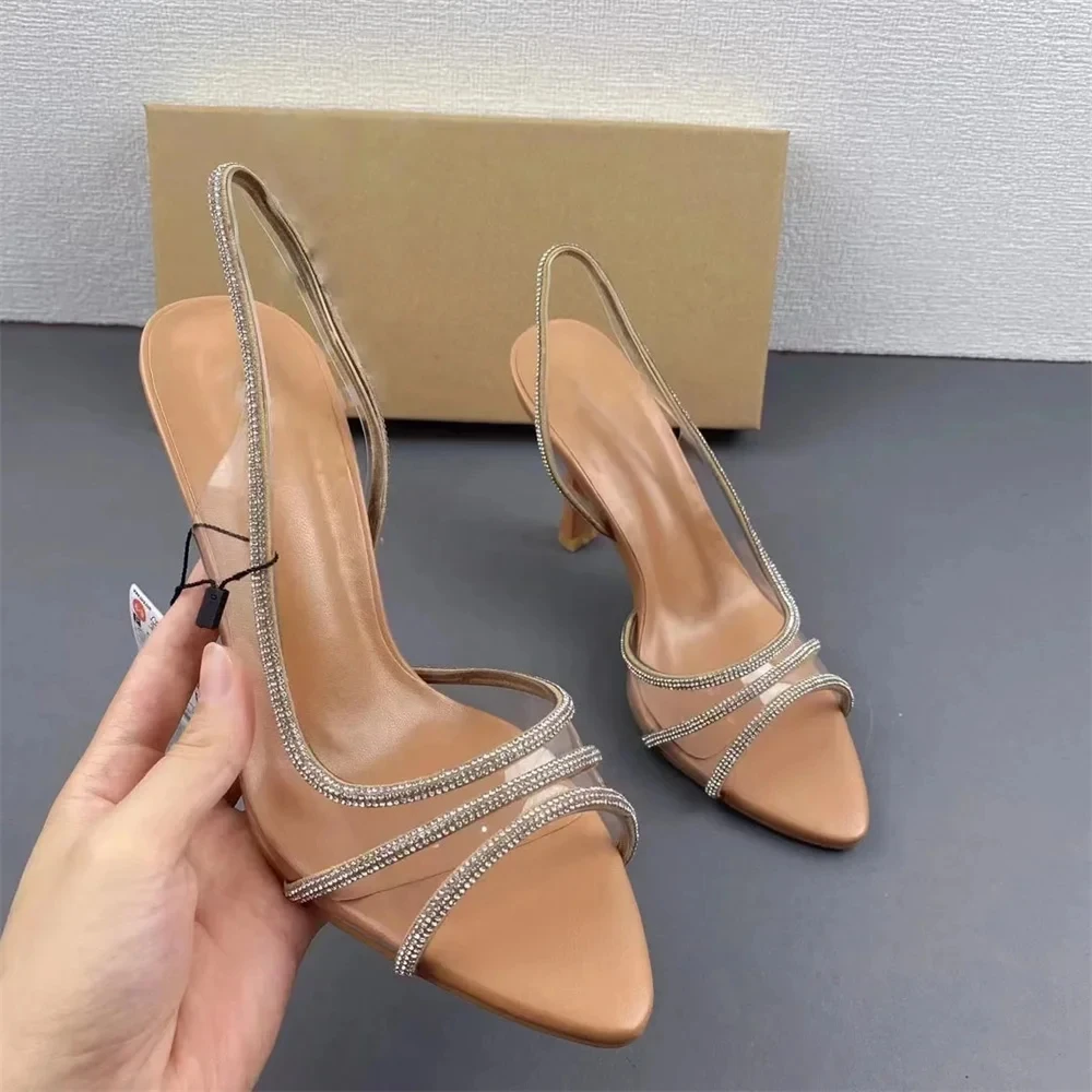 2024 Womens High Heel Sandals Summer Transparent Heels Luxury Rhinestone Strap Slingbacks Female Sexy Party Wedding pumps Shoes