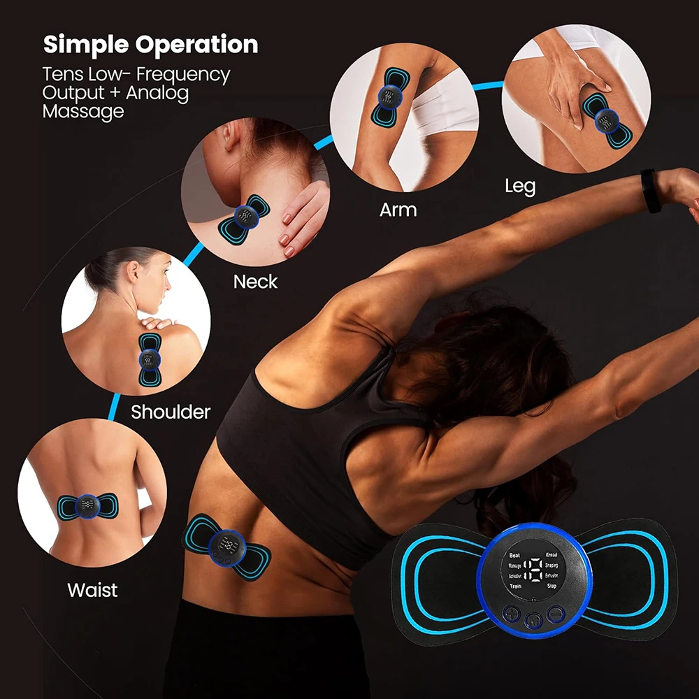 Massageador elétrico do pescoço do EMS, mini massageador, estimulador de remendo cervical traseiro, massageador mat, almofada de gel portátil, adesivos finos