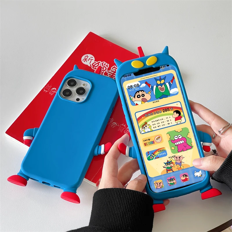 New 3d Cartoon Crayon Shin-Chan Anime Anime Peripheral Phone Case Cute Silicone Plus Creative Couple Anti Fall Kawaii Gift