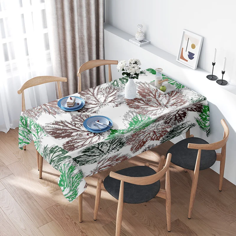 

Leaf Pattern Tablecloth Premium Cotton Printing for Home Dining Room Decorations Green Plants Design for Kitchen Table Cover 202