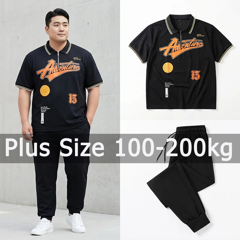 

Plus Size Men Polo Shirts Sets Casual Pants 5XL 6XL 7XL 110-175kg Summer Short Sleeve Polos Big Size Men Clothing 인쇄된 폴로 셔츠