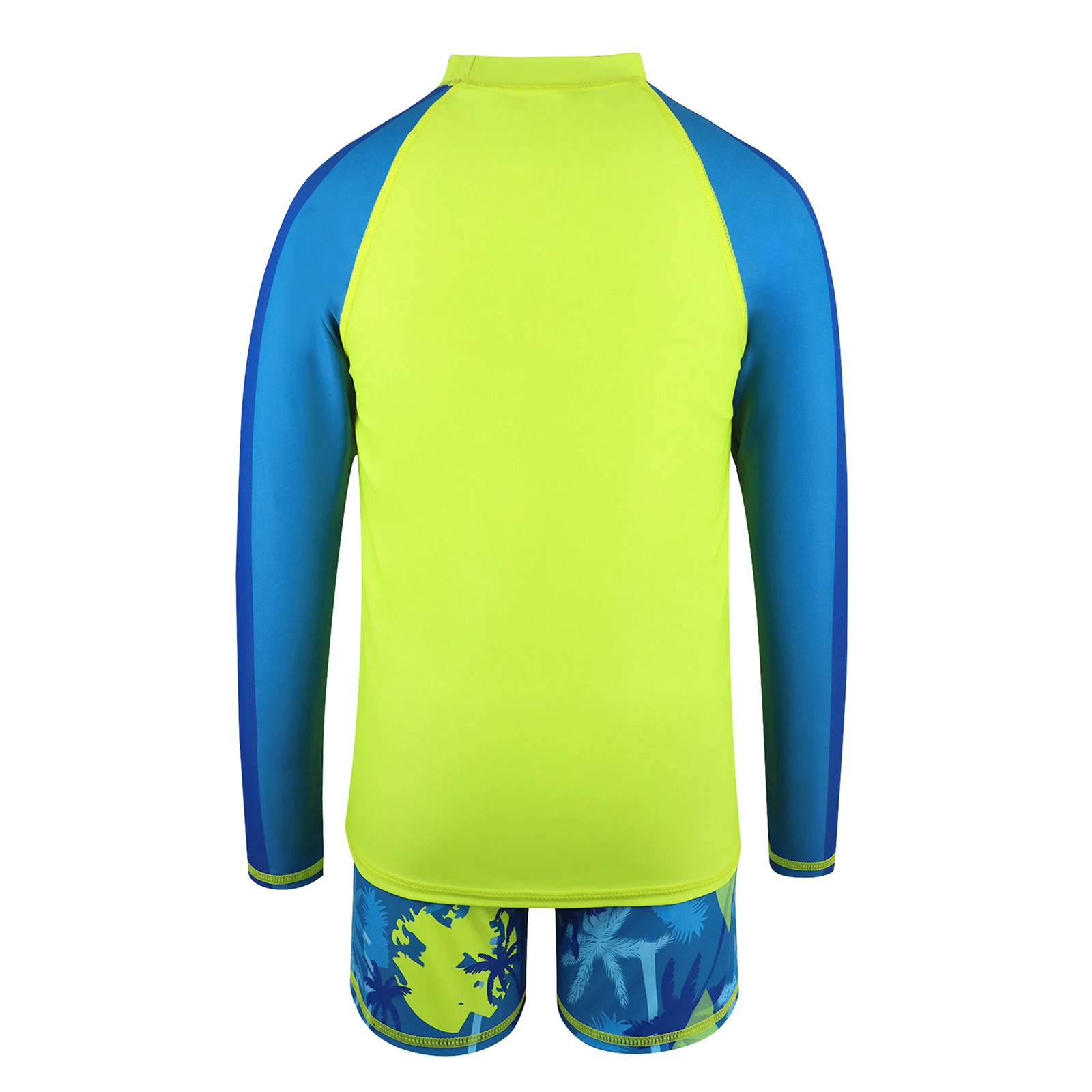 Boys Two Pieces Rash Guard Swimsuit Set Long Sleeves Swim Tops and Trunks Set Tropical Print Swimwear Summer Beach Bathing Suit