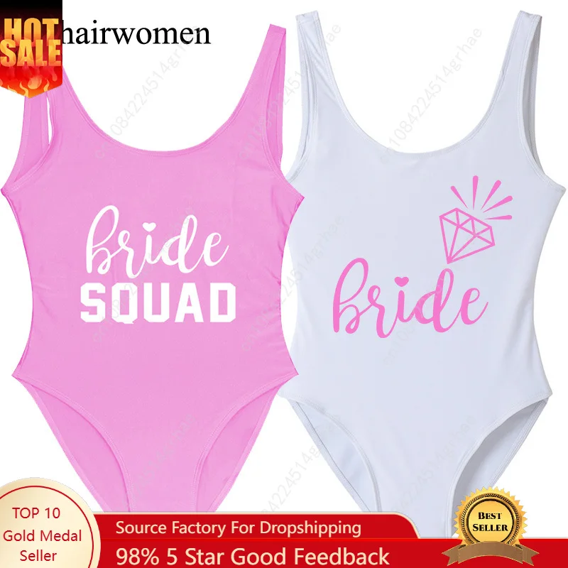 

S-3XL Bachelorette Party One Piece Swimsuit Bride &Bride Squad Lady Wedding Party Lining High Leg Women Swimsuit Swimwear Bikini