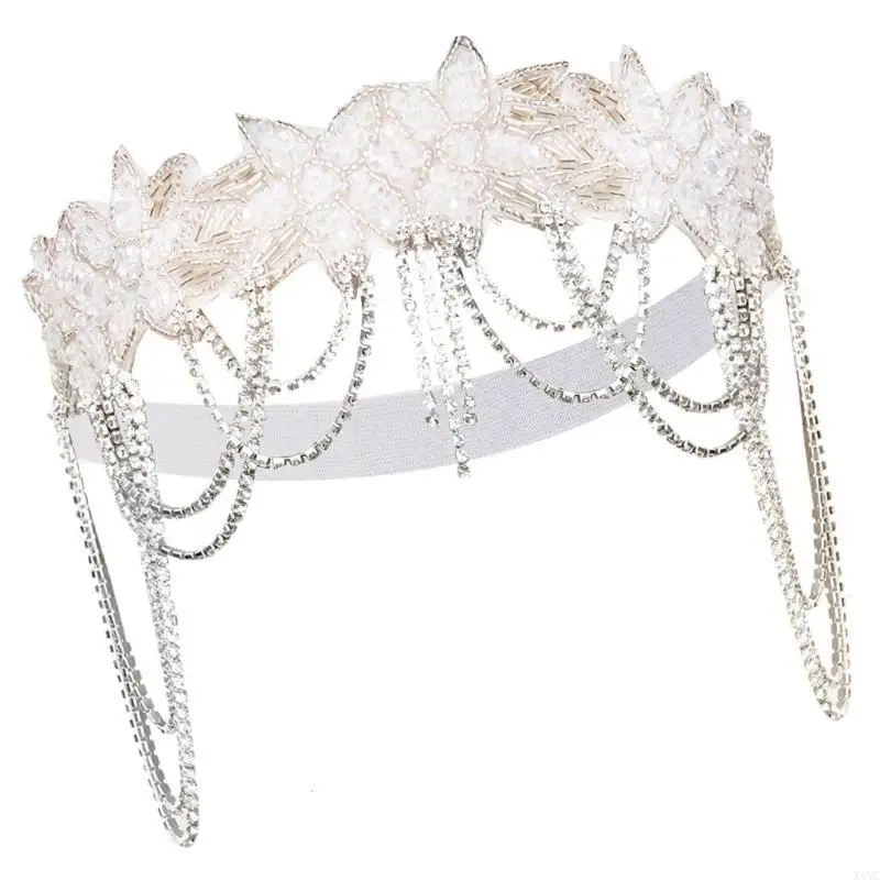 

X4YC Elegant Rhinestones Headband for Women 1920S Flapper Hairband Evening Dress Hairband Music Festival Hairhoop Party Supply