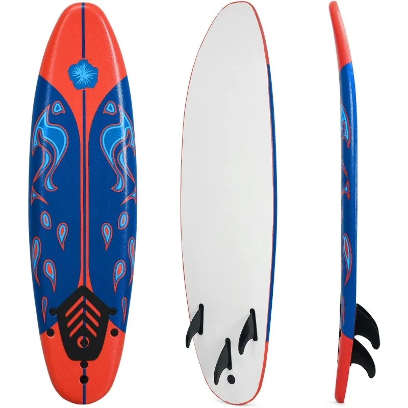 Tabla de surf GYMAX, tabla de remo de pie de 6 pies con aletas extraíbles y correa de seguridad, tabla de remo antideslizante liviana para adolescentes