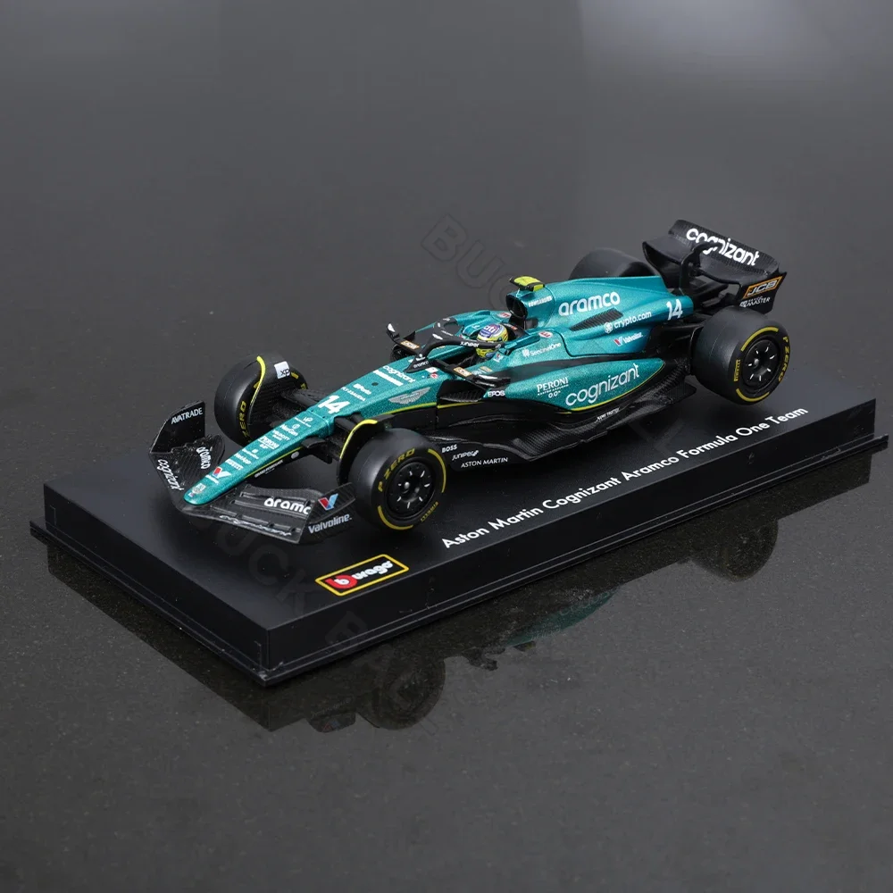 In-stock 1:43 Bburago Aston Martin Aramco Team AMR23 2023 F1 Car Model Dust Cover 14 Alonso #18 Stroll # Alloy Car Die Cast Toy