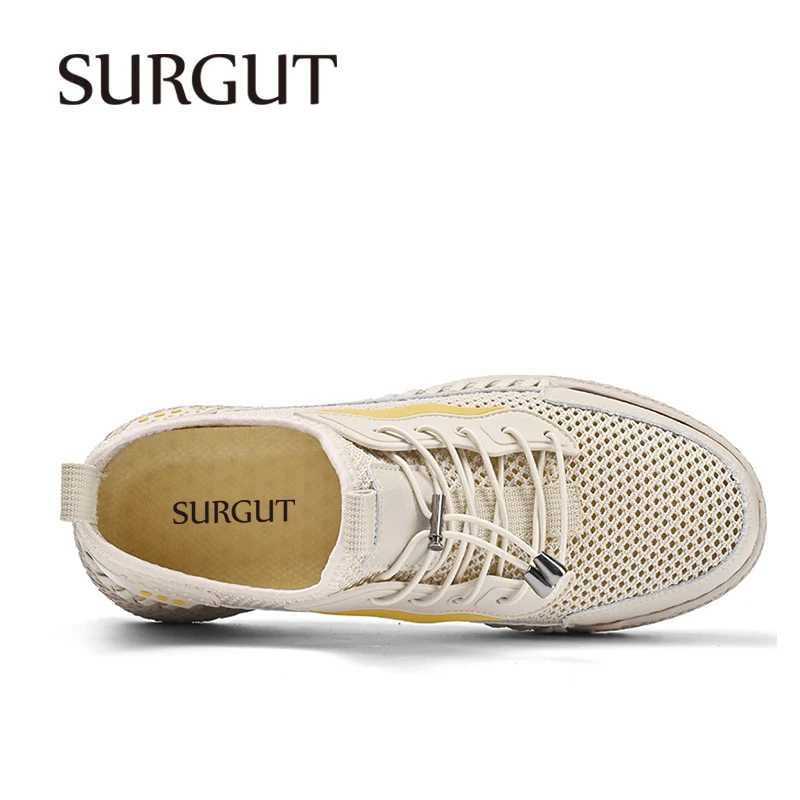 SURGUT Summer Men Casual Shoes Breathable Fly-Woven Fabric Soft Elastic For City Working Big Size 38-46