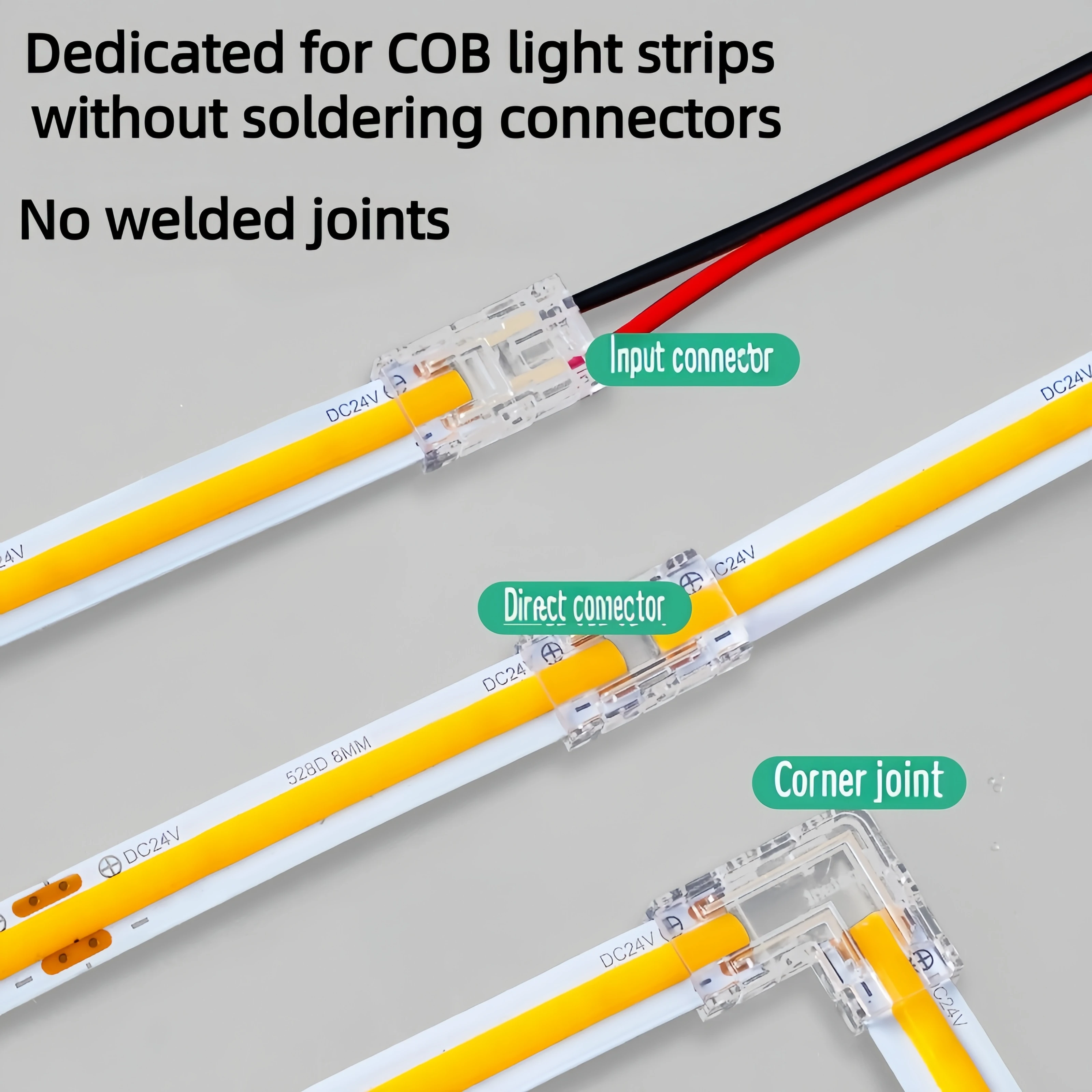 COB/SMD Light Strip Special Welding Free Connector 12V24V Low Voltage Quick Connector 8mm10mm Right Angle Corner Middle