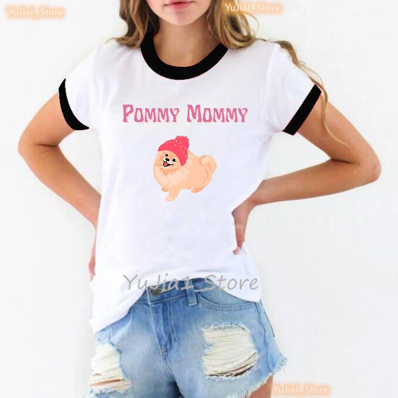 

Love Pommy Mommy Graphic Print Tshirt Women Clothes 2023 Harajuku Kawaii Pomeranian Dogs T Shirt Femme Summer T-Shirt