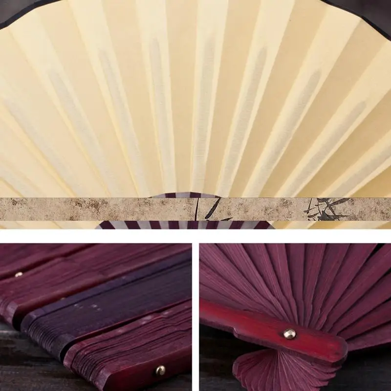 13 Inch Silk Cloth Blank Folding Fan Chinese Wooden Bamboo Antiquity Folding Fan For Calligraphy Painting Home Decor