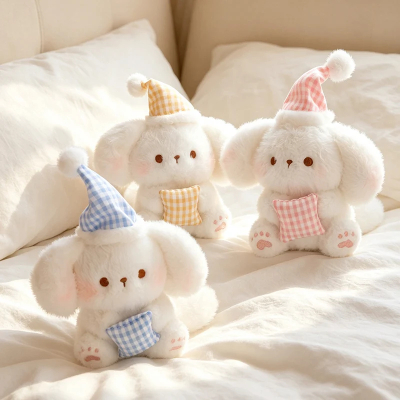 TreasuringU Puppy Plush Toy Cute White Dog Stuffed Doll Cartoon Sleep Puppy With Nightcap Plushie Kids Halloween Gifts