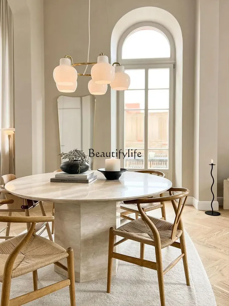 

yj5French-Style Natural Cave Stone Dining Table Nordic-Style Simple round Marble Rice Table