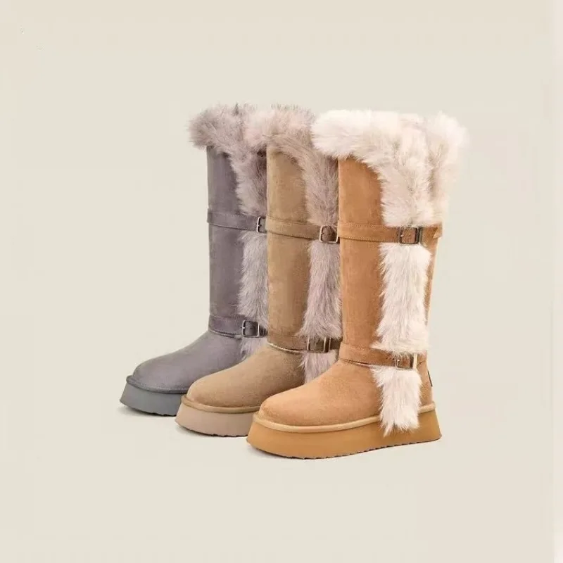

Fashion Platform Thick Sole Women Fur Snow Boots Outdoor Comfort Shoes Winter Warm Cotton Short Botas Para Mujer Mid-Calf Boots