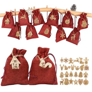 Christmas Advent Calendar Bags, Wood Listing labels, Christmas decoration, 24-day ornaments, 1-24, 24pcs 12 Main Sales Wood Calendar - №4