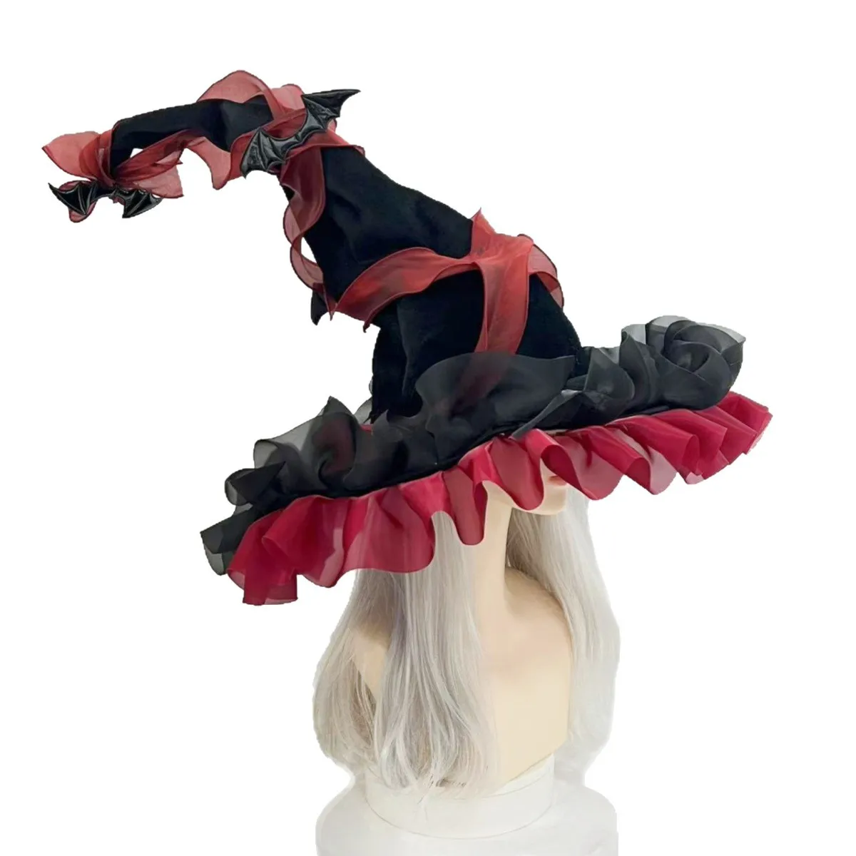 

Halloween Holiday WITCH HAT Large Mesh Floppy Brim Bow Gothic Fascinator Hat Masked Ball Performance Cosplay Chapeu Feminino