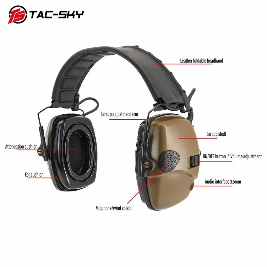 TAC-SKY New Airsoft Hunting Headset with New Detachable Headband, Hearing Protection Ear Muffs, Silicone Ear Cushions, Foldable