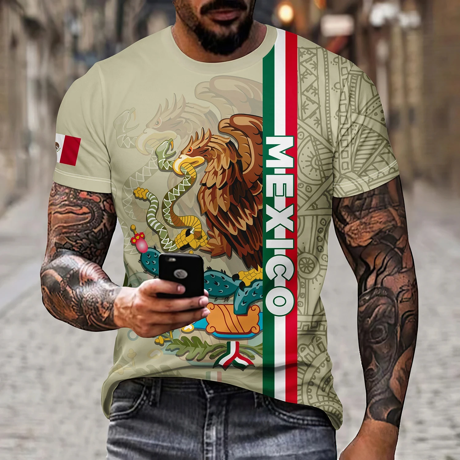 Mexico National Flag Print T Shirt For Men Fashion 3D Eagle Pattern Oversized T-shirt Summer Short Sleeve Tops Casual O-neck Tee