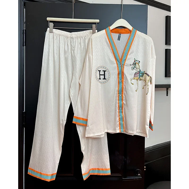 Plus Size Winter Spring Pajamas Women Korean Soft Comfort Gold Velvet Long-Sleeved Trousers Suit V-Neck High-Grade Home Clothes