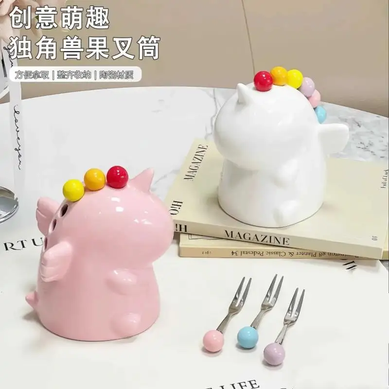 

Stainl Steel Fruit Fork Set Cartoon Use Reusable Cutlery Storage Canister Set Cute Fork For Kids Party Candy Color Fruit Fork