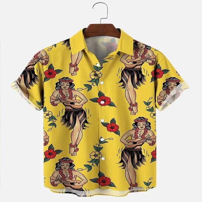 Aloha Girl Print Hawaiian Shirt 3D Printed Hawaiian Shirt for Men and Women Casual Shirt Unisex