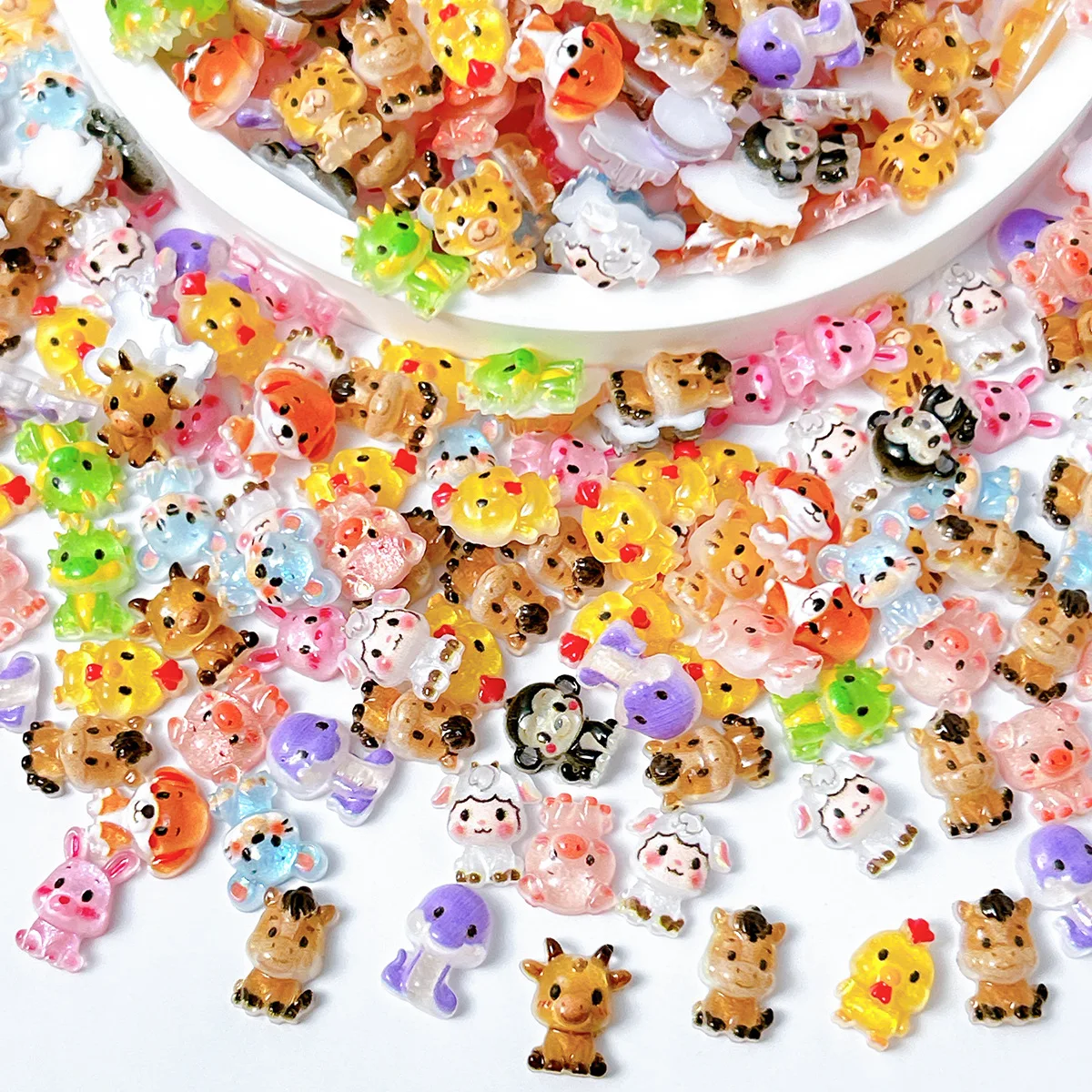 100pcs 12 animal zodiac signs Nail Accessories Cute Resin Wearing Armor Accessories Cream Gel DIY Accessories - view 2