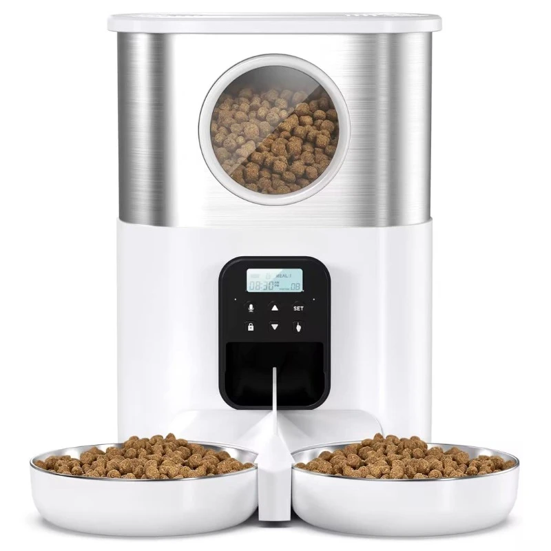 

Large Automatic Dog Feeders for Two Cats Pet Feeder Timed Voice Record Cat Feeder Pet Dry Food Dispenser Botton Control Bowls