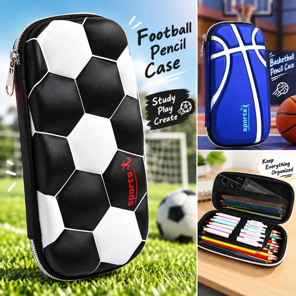 Minimalist Football Basketball Theme Pen Bag Multifunctional Anti-fall Pencil Case Large Capacity Pencil Pouch Students