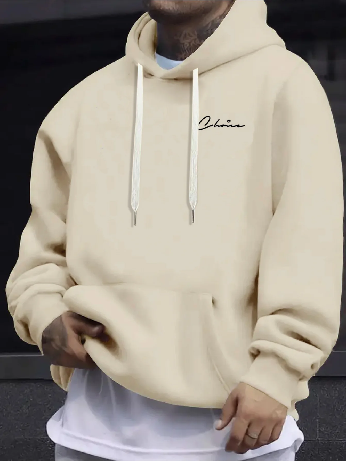 Men's top men's long sleeved round neck loose plus size autumn and winter hooded sweatshirt T-shirt top