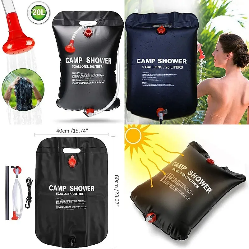 Large Capacity 20L Outdoor Shower Bag Solar Powered Heating for Camping Beach Trip Portable Bath Solution Outdoor Camping