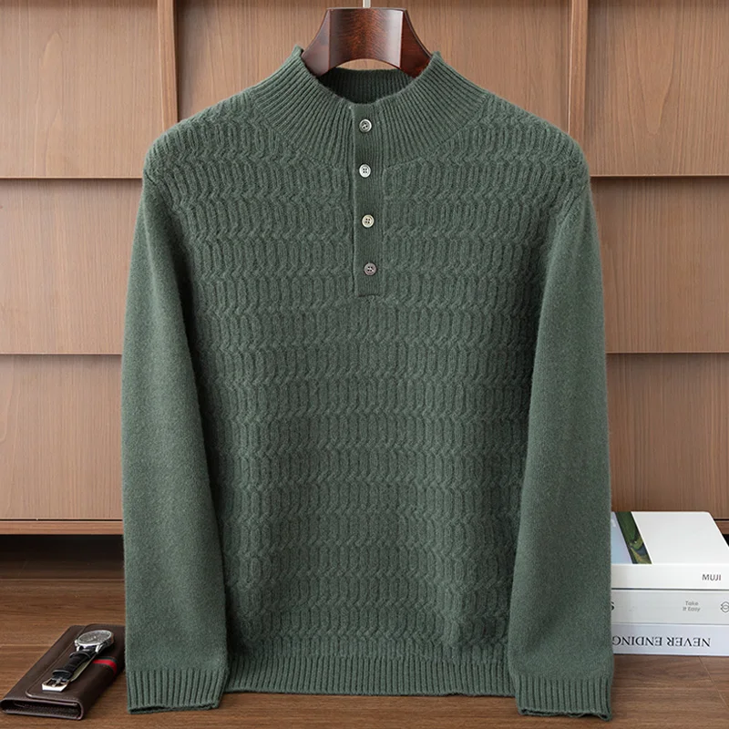 

Men's 100%Pure Cashmere Sweater Zipper Pullover Mock Neck Long Sleeve Basic Cashmere Knitwear Autumn Winter Clothing Men's Tops