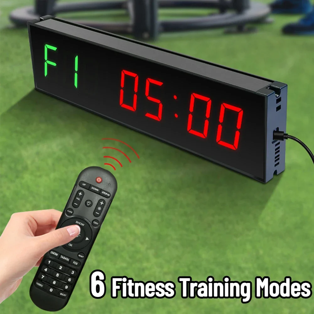 Gym Timer Digital Countdown Clock Wall Mounted Remote Control LED Interval Timer Clock Fitness Stopwatch for Competition