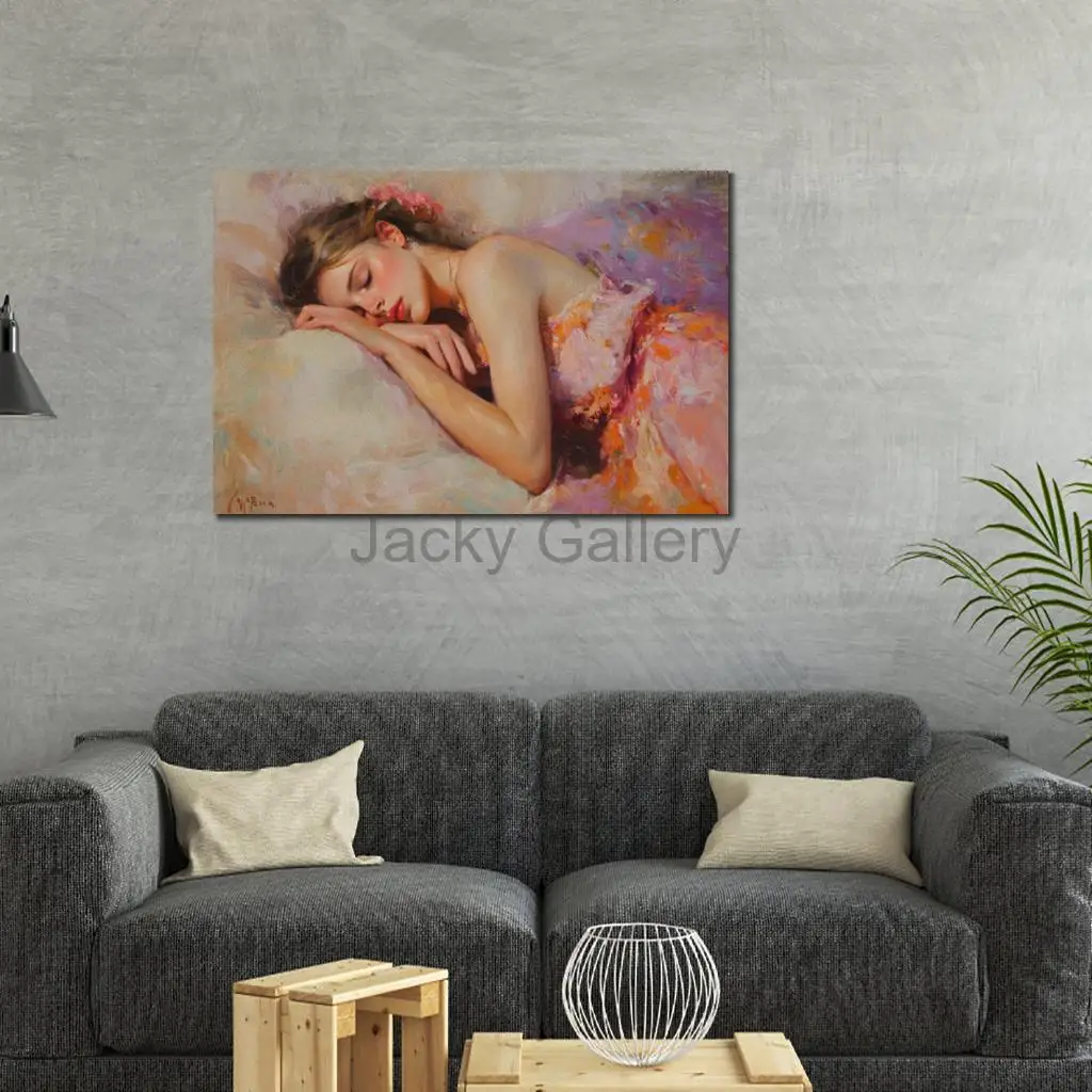 Impressionist Portrait Oil Painting Beautiful Woman Sleeping Hand Painted Modern Canvas Art Romantic Wall Decor for Bedroom