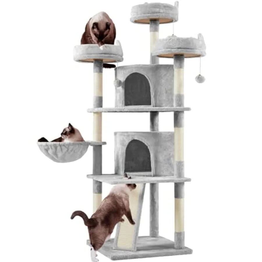 

68.5in Cat Tree for Large Cats Multi-Level Cat Tower with 3 Wide Perches Large Condo Stable Pet Play House w/Sisal-Covered Scra