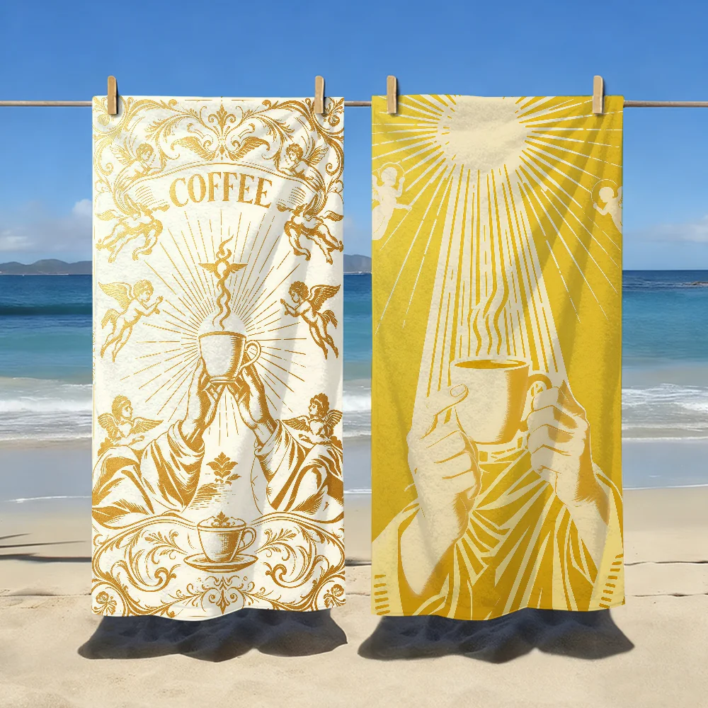 Art Golden Retro Coffee Towel Sports Quick Dry Travel Camping Sandproof Soft Light Large Beach Towel