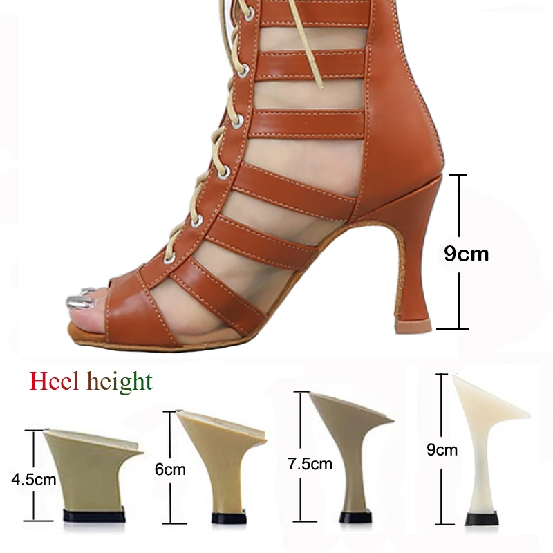 Latin Dance Shoes Women's Salsa Tango Ballroom Party Women's Boots Brown Breathable High Heel Girls Dance Sneakers Outdoor