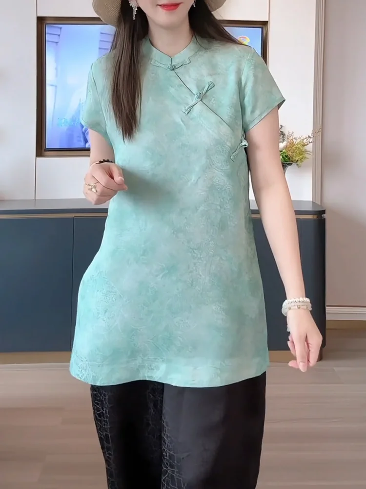 

Новая китайская модная женская блузка с цветочным принтом, летняя, 2025, больших размеров, повседневная, с круглым вырезом