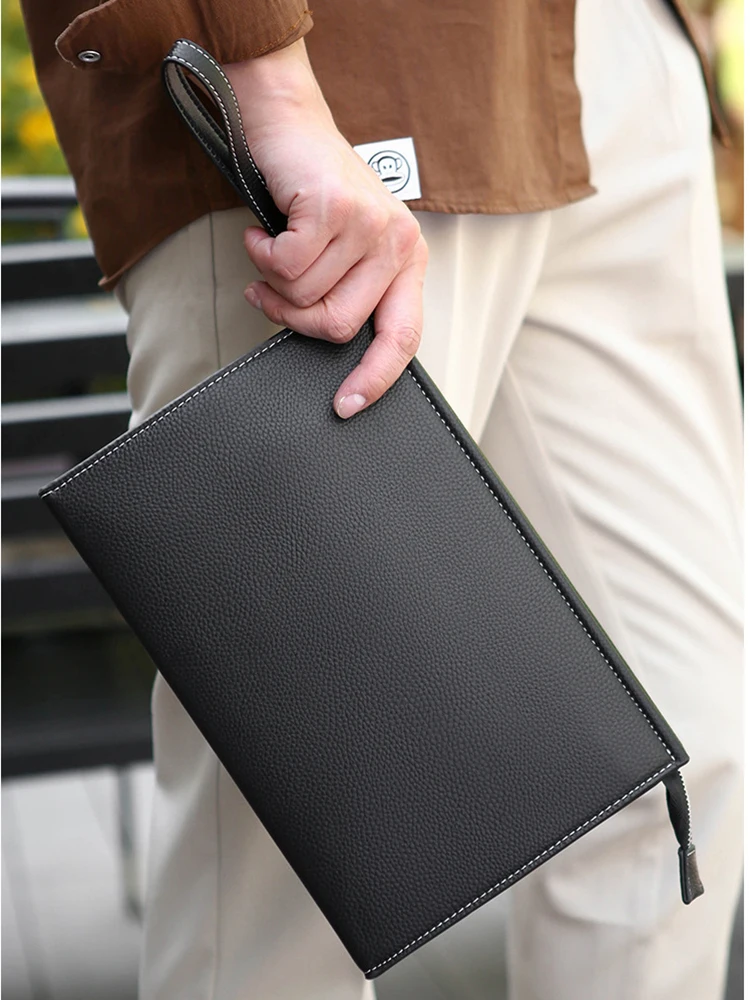 PU Leather Clutch Bag for Men Vintage Fashion Business Square Hand Porter Briefcase Envelope Shoulder Crossbody Portable Bag