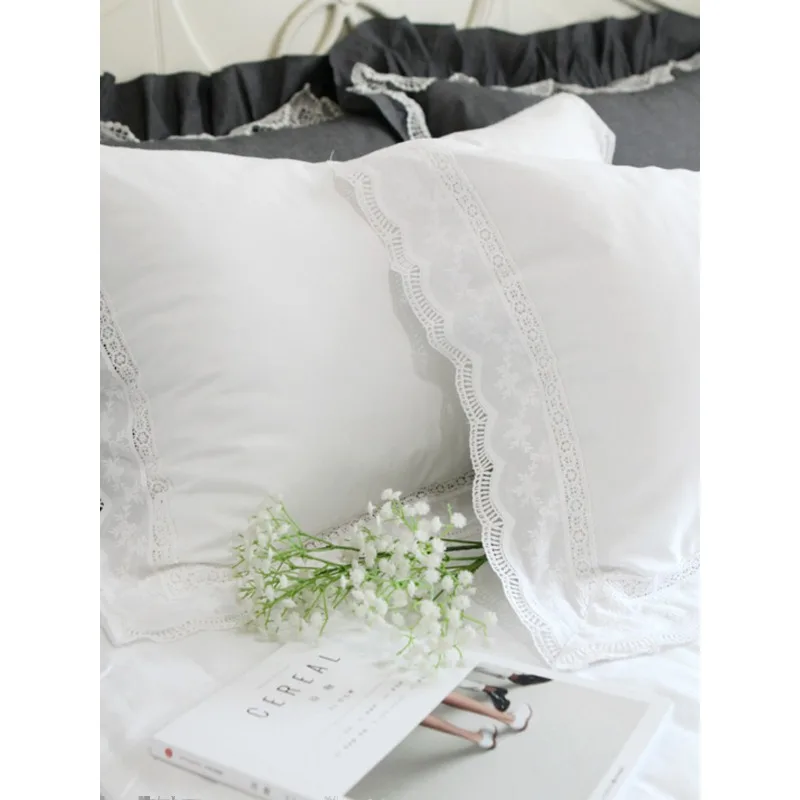 Pillowcase White Pillow Case Cotton Embroidery Princess Pillow Cover Pillow Bed Custom Europe Ruffle Elegant Room Home Decor